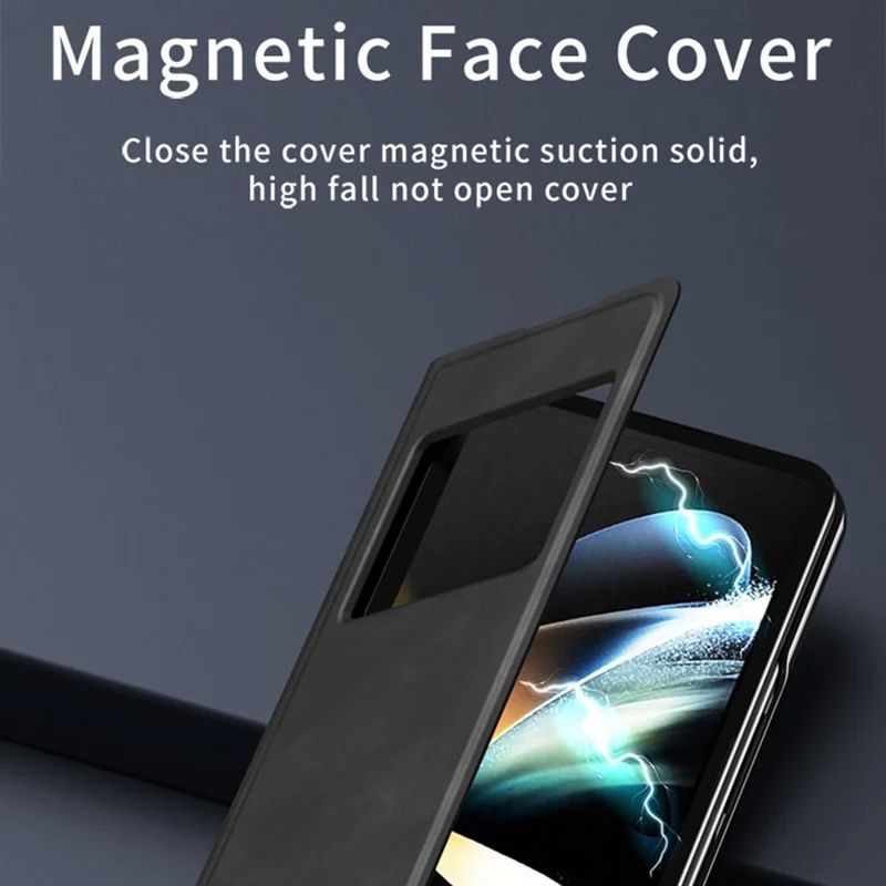 For Samsung Galaxy Z Fold2 5G View Window Design Nappa Texture PU Leather + PC Phone Stand Case Anti-drop Anti-scratch Cover - White
