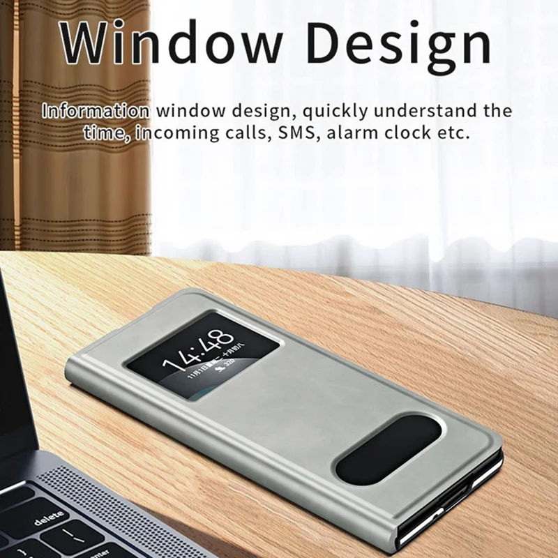 For Samsung Galaxy Z Fold2 5G View Window Design Nappa Texture PU Leather + PC Phone Stand Case Anti-drop Anti-scratch Cover - White