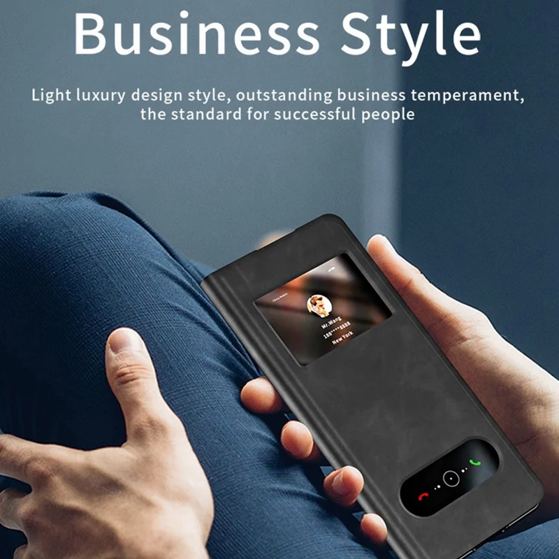 For Samsung Galaxy Z Fold2 5G View Window Design Nappa Texture PU Leather + PC Phone Stand Case Anti-drop Anti-scratch Cover - White