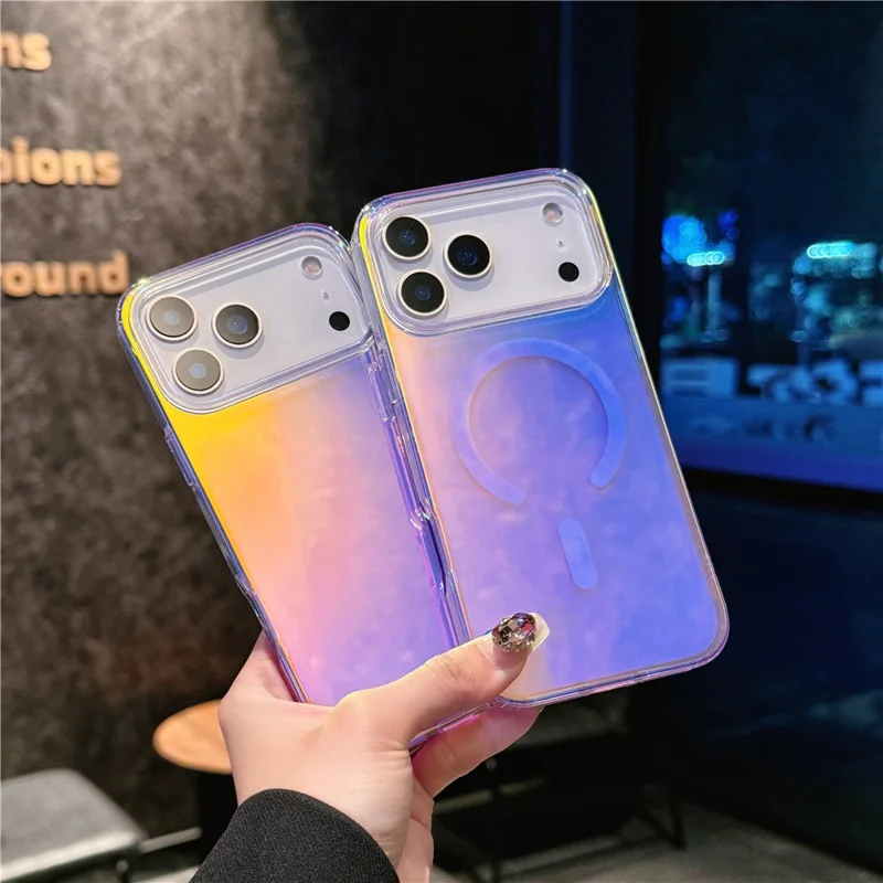 Funda magnética para iPhone 17 Pro compatible con MagSafe, carcasa de teléfono con cambio de color láser TPU + PC - superficie láser / brillante