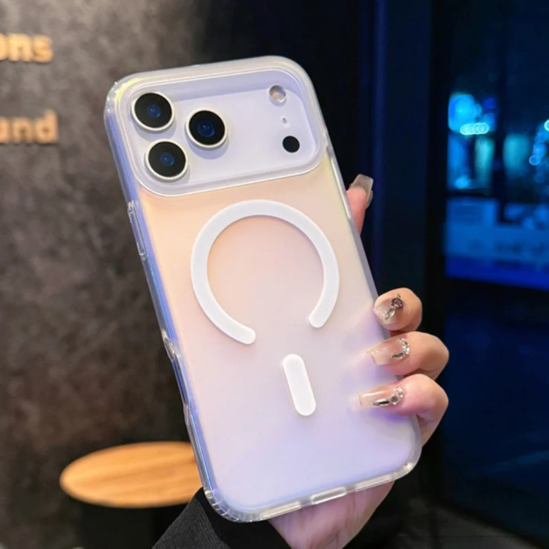 Funda magnética para iPhone 17 Pro Max compatible con MagSafe, funda de teléfono con cambio de color láser gradiente TPU + PC - superficie mate