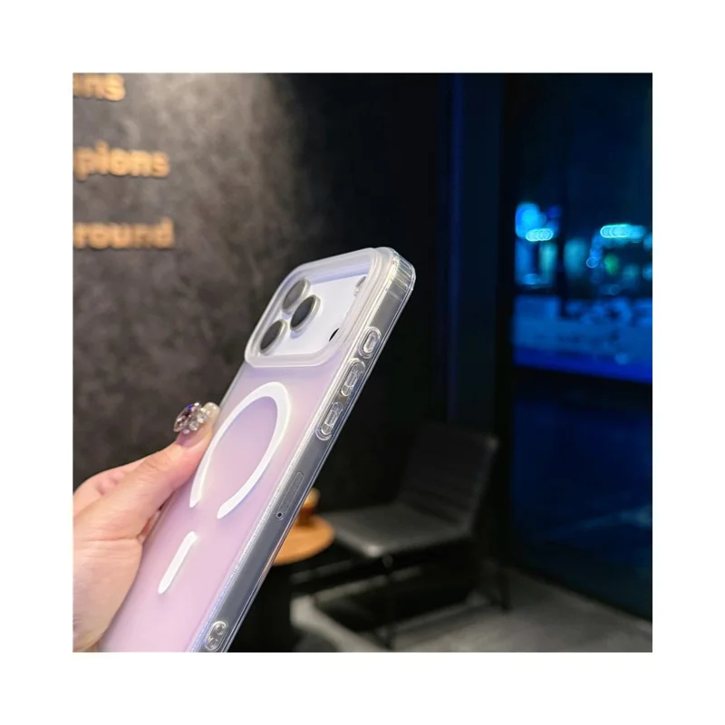 Funda magnética para iPhone 17 Pro Max compatible con MagSafe, funda de teléfono con cambio de color láser gradiente TPU + PC - superficie mate