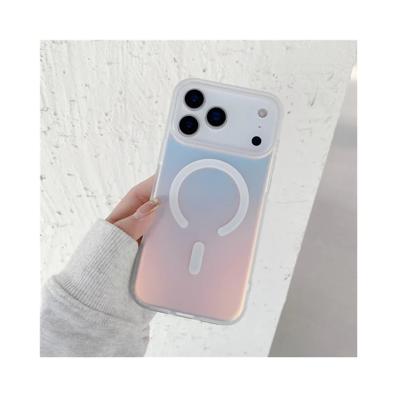 Funda magnética para iPhone 17 Pro Max compatible con MagSafe, funda de teléfono con cambio de color láser gradiente TPU + PC - superficie mate