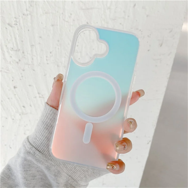 For iPhone 17 Magnetic Case Compatible with MagSafe TPU + PC Laser Gradient Color Changing Phone Cover - Matte