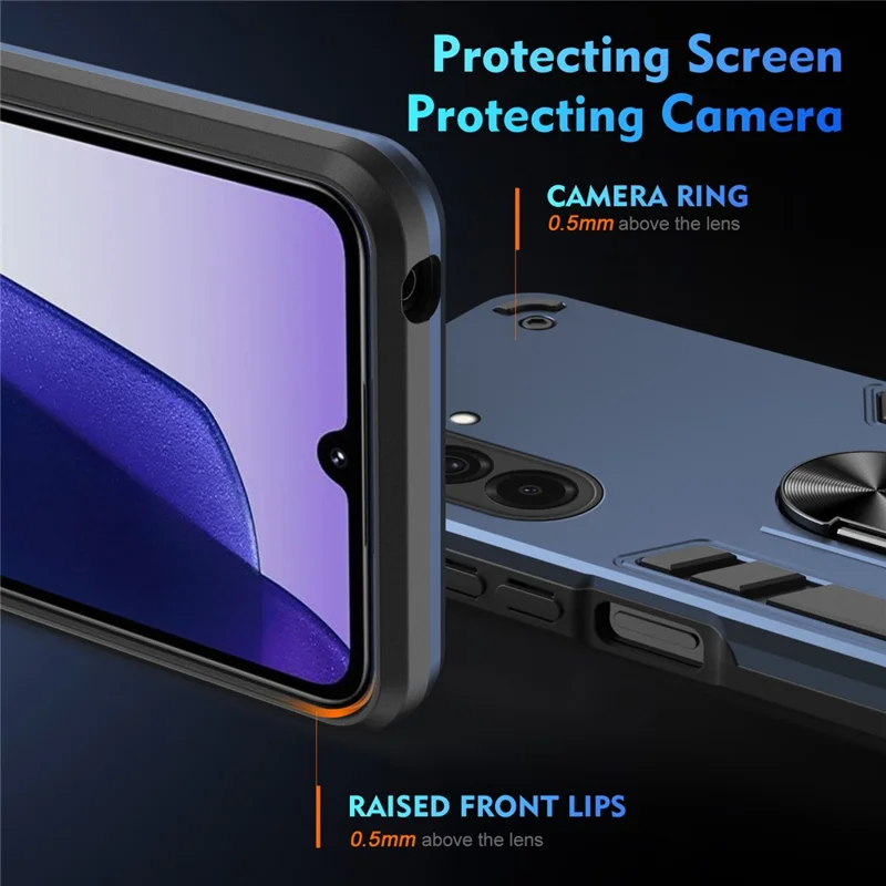 Capa para Samsung Galaxy A57 5G, Capa de Proteção Contra Quedas em PC + TPU com Suporte Giratório e Anel - Azul