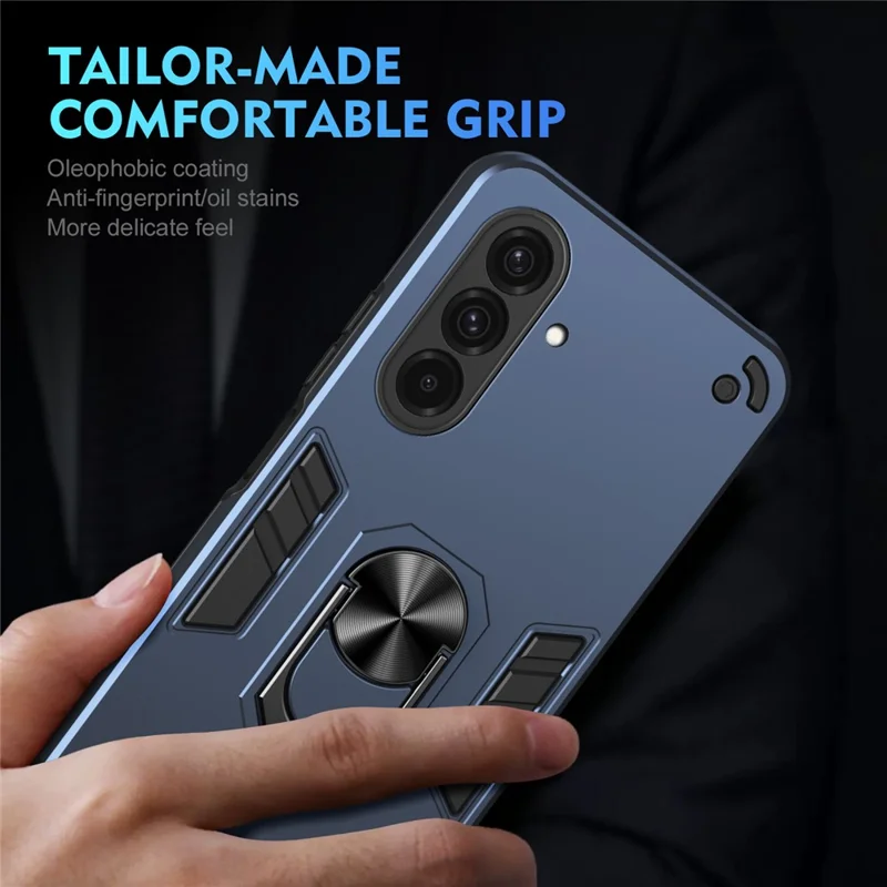 Capa para Samsung Galaxy A57 5G, Capa de Proteção Contra Quedas em PC + TPU com Suporte Giratório e Anel - Azul