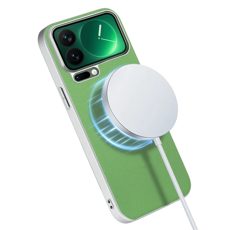 Coque magnétique pour iPhone 17 Pro Max, housse en cuir avec texture fine grille, combinée à PC et TPU - Vert