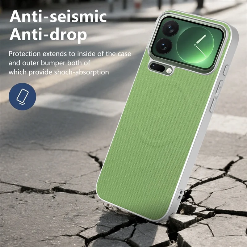 Coque magnétique pour iPhone 17 Pro Max, housse en cuir avec texture fine grille, combinée à PC et TPU - Vert