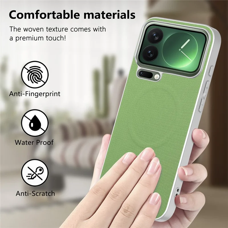 Coque magnétique pour iPhone 17 Pro Max, housse en cuir avec texture fine grille, combinée à PC et TPU - Vert