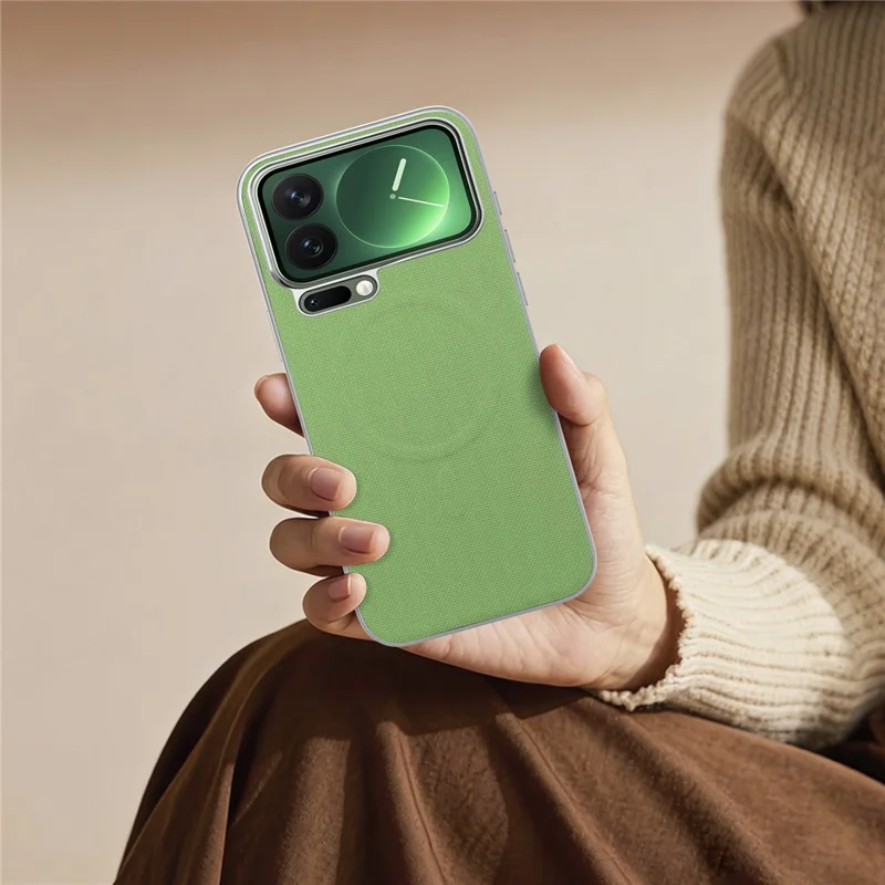 Coque magnétique pour iPhone 17 Pro Max, housse en cuir avec texture fine grille, combinée à PC et TPU - Vert
