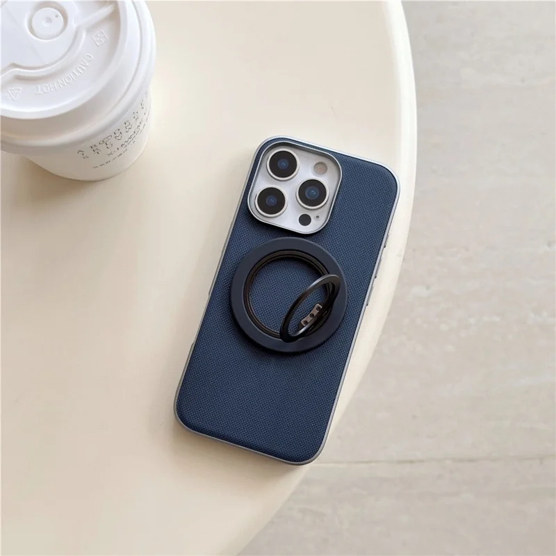 For iPhone 16 Pro Max Magnetisk Case med Fin Gitterstruktur Læder + PC + TPU Telefonbeskyttelse - Mørkeblå