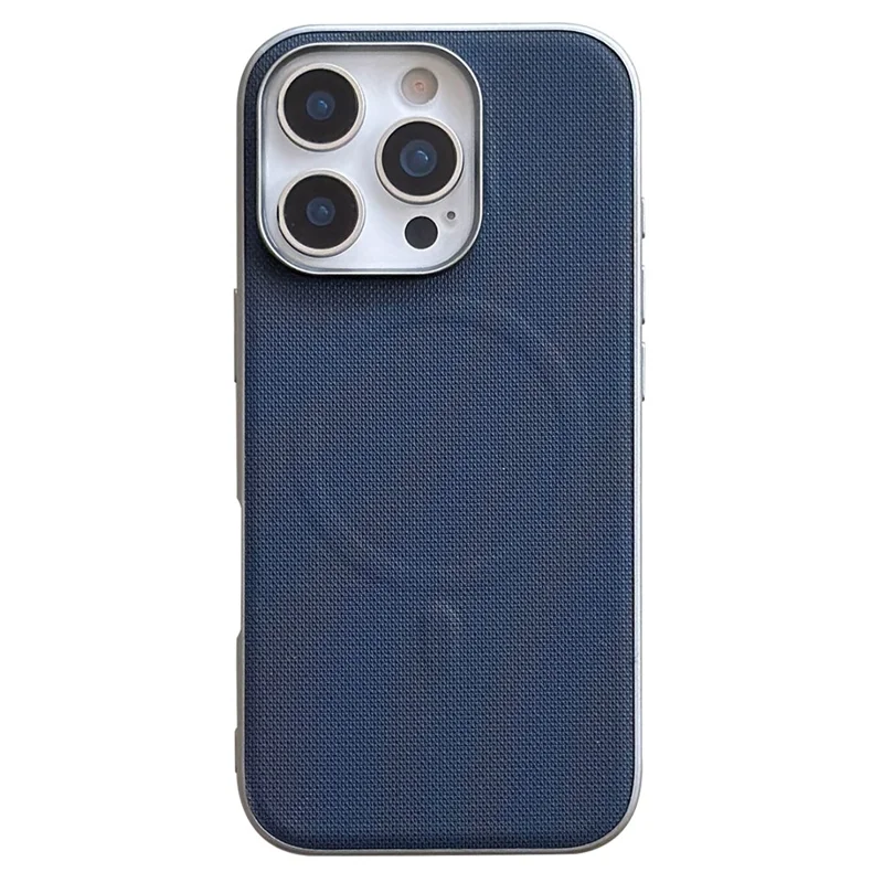 Magnetische hoes voor iPhone 16 Pro met fijne ruitstructuur, lederen + PC + TPU telefoonhoes - donkerblauw