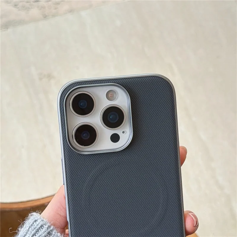 Magnetische hoes voor iPhone 16 Pro met fijne ruitstructuur, lederen + PC + TPU telefoonhoes - donkerblauw