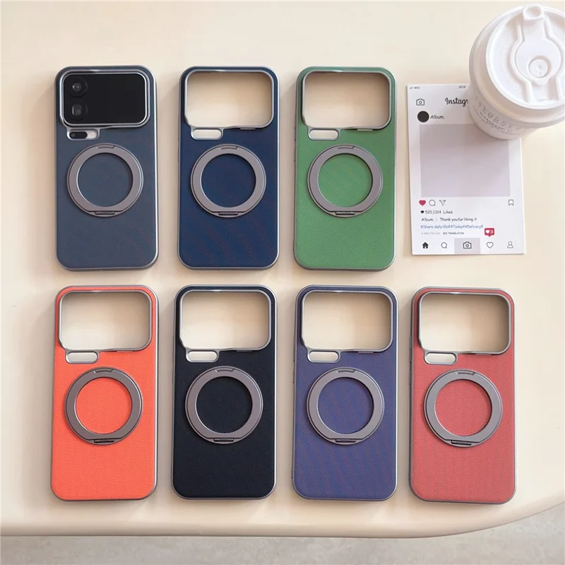 Voor Xiaomi 17 Pro Max Magnetische Hoes Ringstandaard Fijne Rasterstructuur Leren + PC + TPU Telefoonhoes - Lichtgrijs