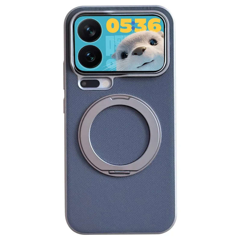 For Xiaomi 17 Pro Magnetic Case Ring Kickstand Fine Grid Texture Leather + PC + TPU Phone Cover - Light Grey