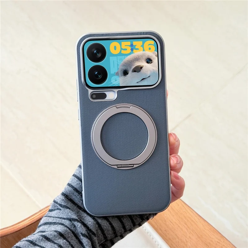 For Xiaomi 17 Pro Magnetic Case Ring Kickstand Fine Grid Texture Leather + PC + TPU Phone Cover - Light Grey