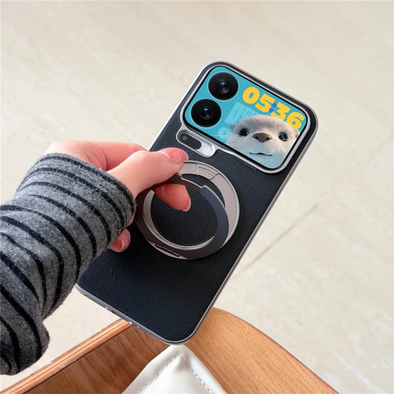 For Xiaomi 17 Pro Magnetic Case Ring Kickstand Fine Grid Texture Leather + PC + TPU Phone Cover - Light Grey