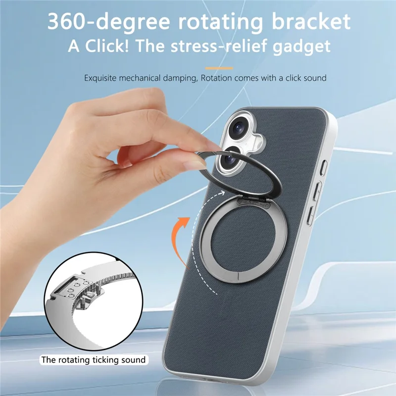 För iPhone 16 Magnetisk Skal med Ringfot och Finrutig Struktur Läderskal + PC + TPU Mobilskydd - Blå