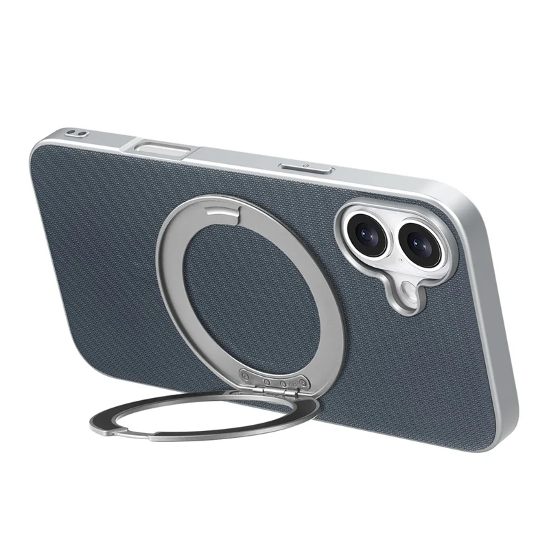 För iPhone 16 Magnetisk Skal med Ringfot och Finrutig Struktur Läderskal + PC + TPU Mobilskydd - Blå