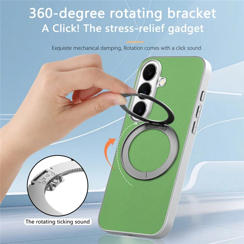 For Samsung Galaxy S26 Magnetic Case Ring Kickstand Fine Grid Texture Leather + PC + TPU Phone Cover - Green