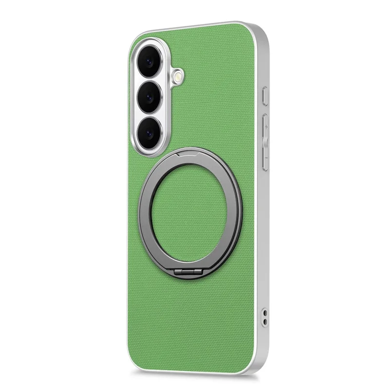 For Samsung Galaxy S26 Magnetic Case Ring Kickstand Fine Grid Texture Leather + PC + TPU Phone Cover - Green