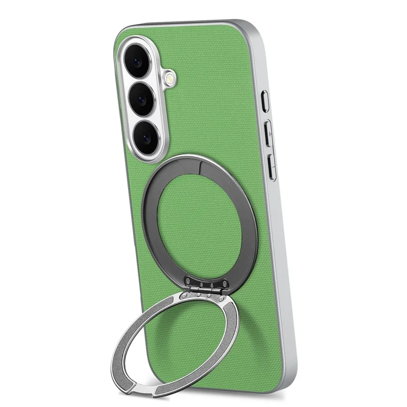 For Samsung Galaxy S26 Magnetic Case Ring Kickstand Fine Grid Texture Leather + PC + TPU Phone Cover - Green