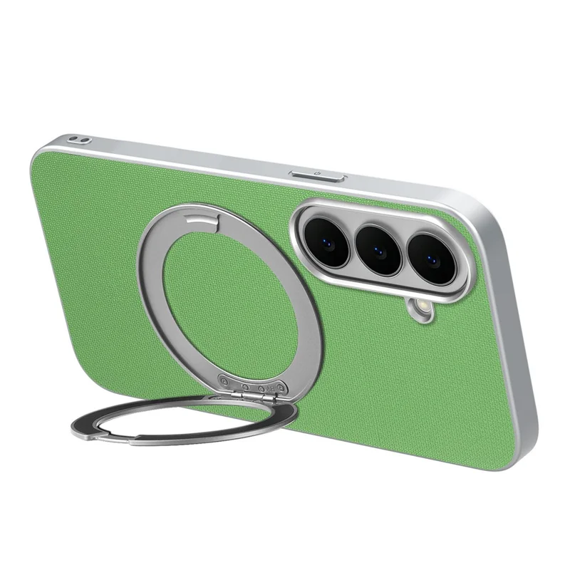 For Samsung Galaxy S26 Magnetic Case Ring Kickstand Fine Grid Texture Leather + PC + TPU Phone Cover - Green