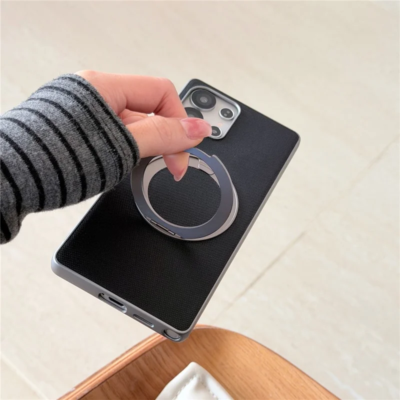 For Samsung Galaxy S25 Ultra Magnetic Case Ring Kickstand Fine Grid Texture Leather + PC + TPU Phone Cover - Orange