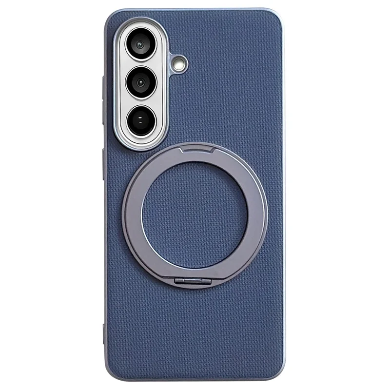 Etui magnetyczne z pierścieniem i podstawką obrotową do Samsung Galaxy S25, wykończenie w drobny warkocz, pokrowiec z skóry syntetycznej + PC + TPU - Jasnoszary