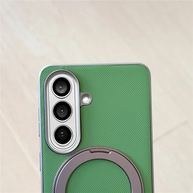 Etui magnetyczne z pierścieniem i podstawką obrotową do Samsung Galaxy S25, wykończenie w drobny warkocz, pokrowiec z skóry syntetycznej + PC + TPU - Jasnoszary