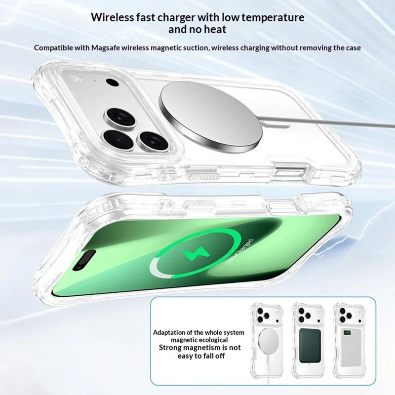 For iPhone 17 Pro Magnetic Case Compatible with MagSafe PC + TPU 3 in 1 Drop-proof Clear Phone Cover - Transparent