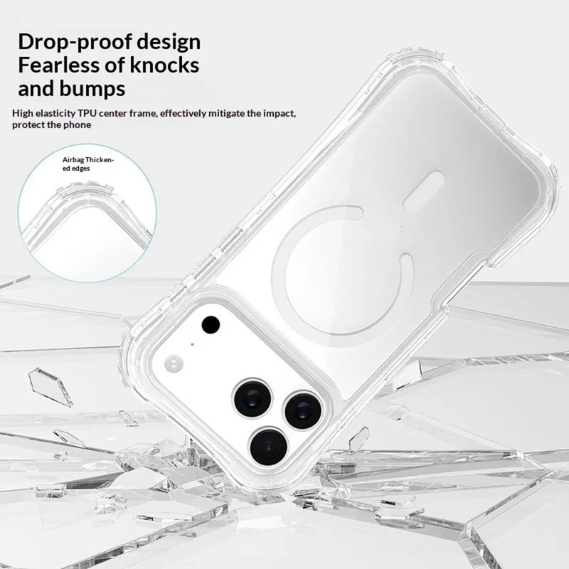 For iPhone 17 Pro Magnetic Case Compatible with MagSafe PC + TPU 3 in 1 Drop-proof Clear Phone Cover - Transparent