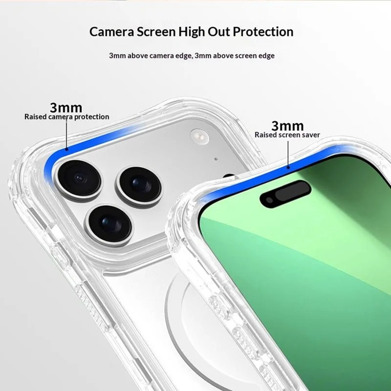 For iPhone 17 Pro Magnetic Case Compatible with MagSafe PC + TPU 3 in 1 Drop-proof Clear Phone Cover - Transparent