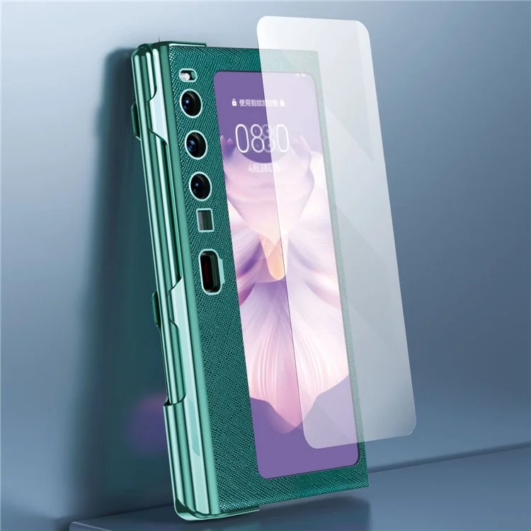 Per Huawei Mate Xs 2 Custodia Folio con Texture a Croce in Pelle PU + PC Anti-Graffio Placcatura Elettrolitica con Pellicola in Vetro Temperato e Penna Stilo - Nero