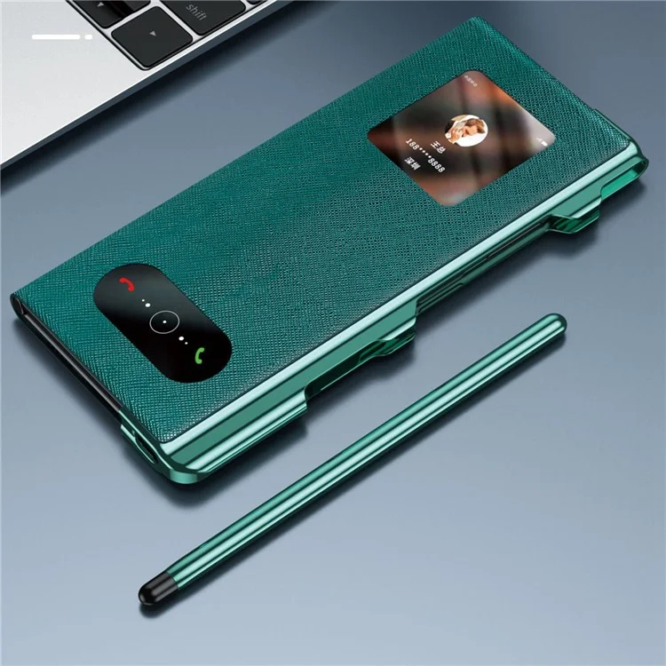 Per Huawei Mate Xs 2 Custodia Folio con Texture a Croce in Pelle PU + PC Anti-Graffio Placcatura Elettrolitica con Pellicola in Vetro Temperato e Penna Stilo - Nero