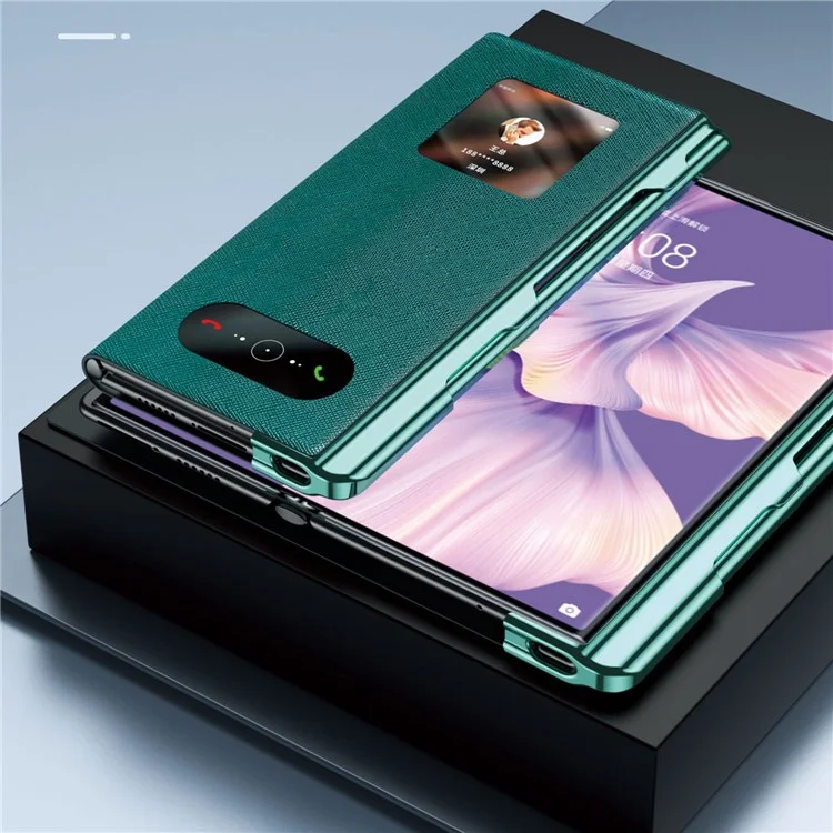 Per Huawei Mate Xs 2 Custodia Folio con Texture a Croce in Pelle PU + PC Anti-Graffio Placcatura Elettrolitica con Pellicola in Vetro Temperato e Penna Stilo - Nero