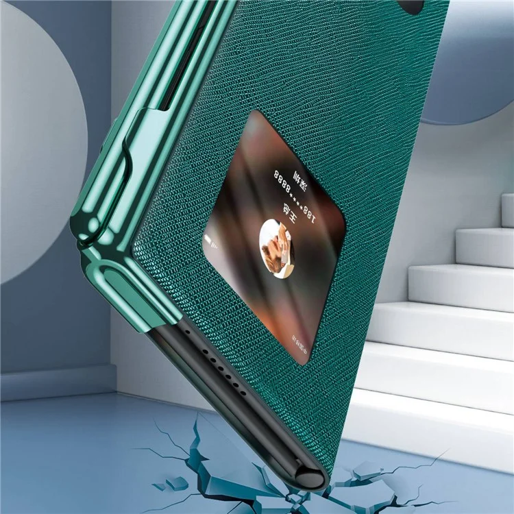 Per Huawei Mate Xs 2 Custodia Folio con Texture a Croce in Pelle PU + PC Anti-Graffio Placcatura Elettrolitica con Pellicola in Vetro Temperato e Penna Stilo - Nero