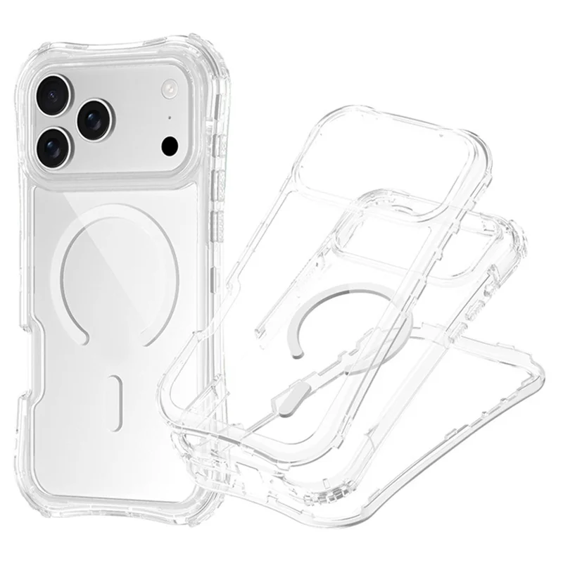 For iPhone 17 Pro Max Magnetic Case Compatible with MagSafe PC + TPU 3 in 1 Drop-proof Clear Phone Cover - Transparent