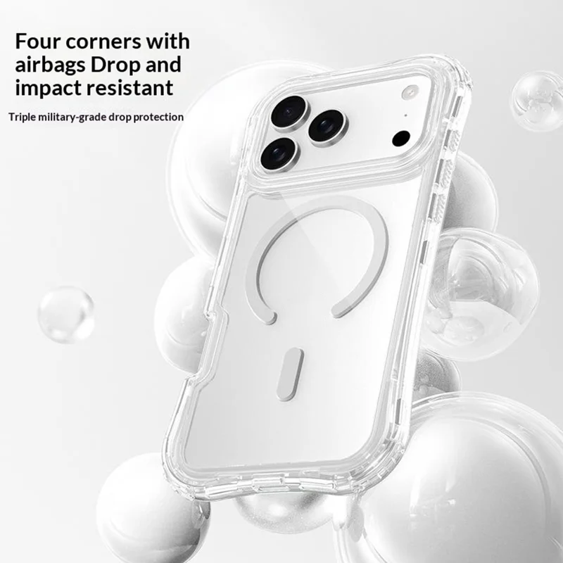 For iPhone 17 Pro Max Magnetic Case Compatible with MagSafe PC + TPU 3 in 1 Drop-proof Clear Phone Cover - Transparent