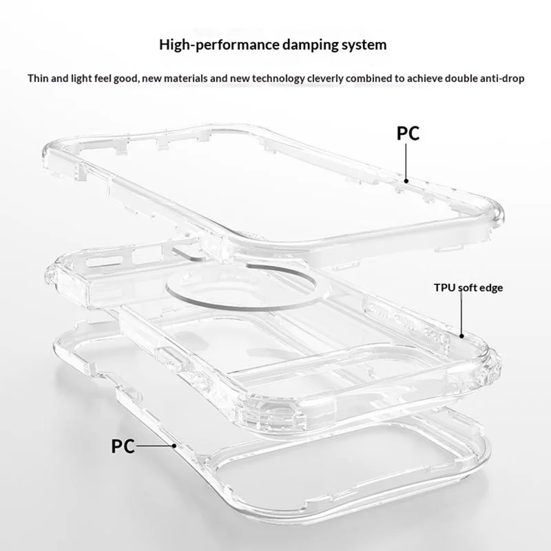 For iPhone 17 Pro Max Magnetic Case Compatible with MagSafe PC + TPU 3 in 1 Drop-proof Clear Phone Cover - Transparent