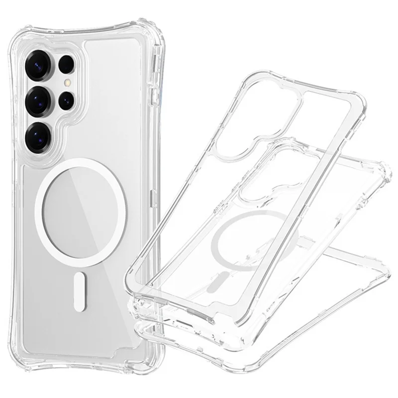 For Samsung Galaxy S26 Ultra Magnetic Case PC + TPU 3 in 1 Drop-proof Clear Phone Cover - Transparent