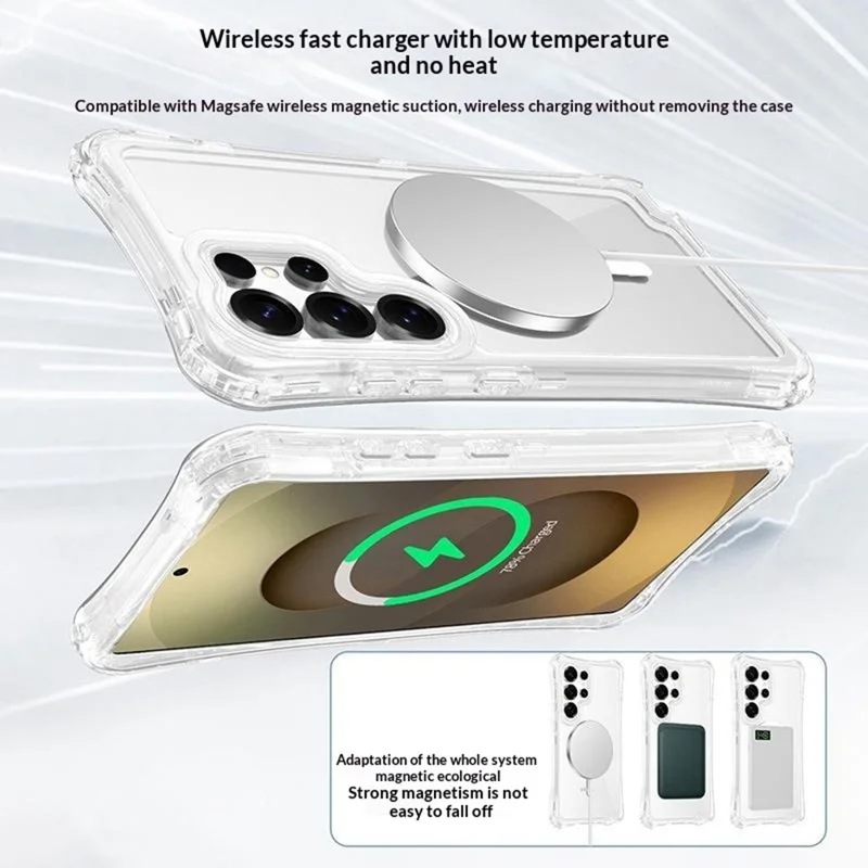 For Samsung Galaxy S26 Ultra Magnetic Case PC + TPU 3 in 1 Drop-proof Clear Phone Cover - Transparent
