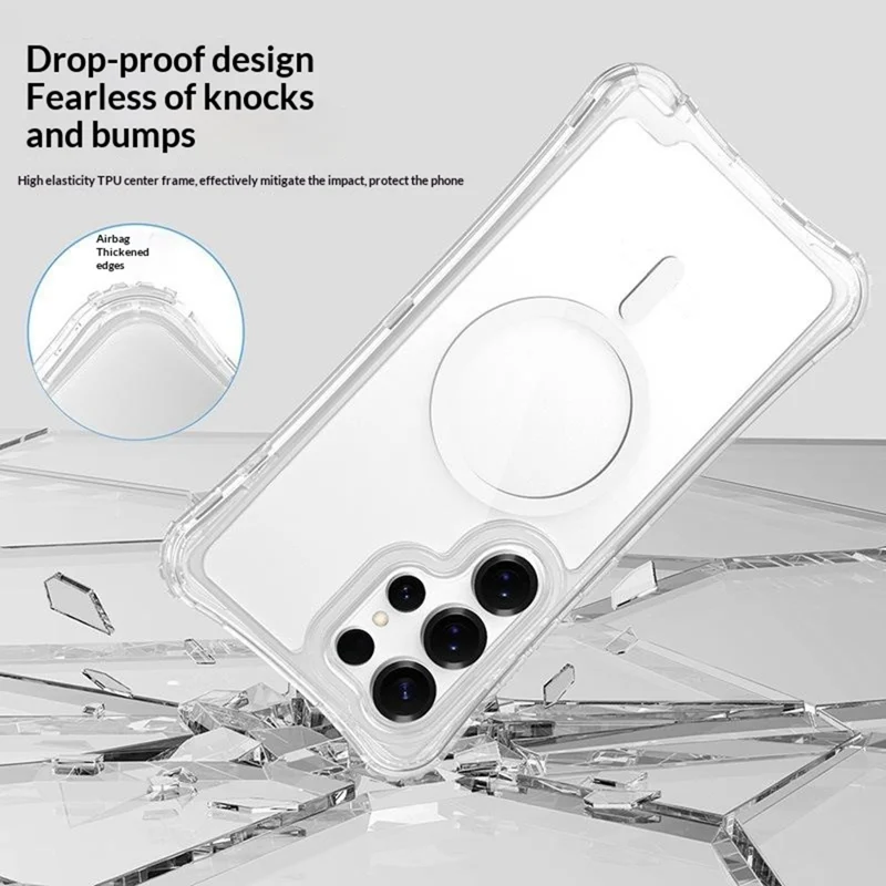 For Samsung Galaxy S26 Ultra Magnetic Case PC + TPU 3 in 1 Drop-proof Clear Phone Cover - Transparent