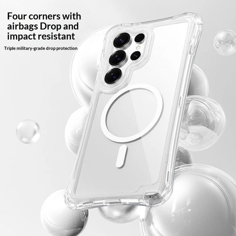 For Samsung Galaxy S26 Ultra Magnetic Case PC + TPU 3 in 1 Drop-proof Clear Phone Cover - Transparent