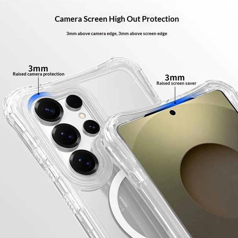 For Samsung Galaxy S26 Ultra Magnetic Case PC + TPU 3 in 1 Drop-proof Clear Phone Cover - Transparent