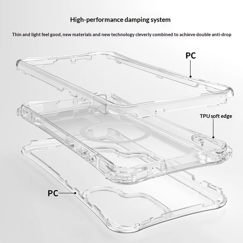 For Samsung Galaxy S26 Ultra Magnetic Case PC + TPU 3 in 1 Drop-proof Clear Phone Cover - Transparent