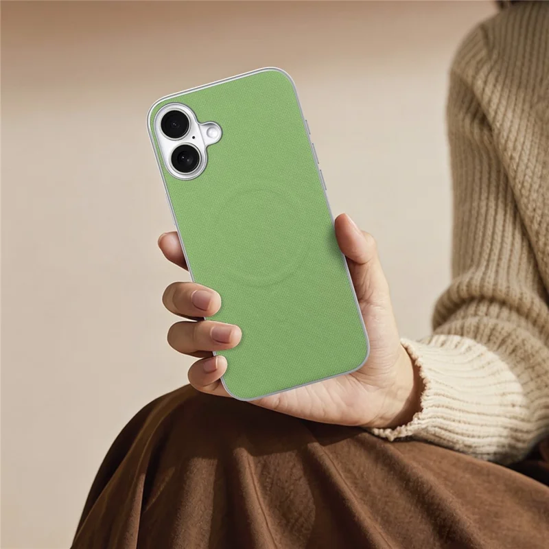 For iPhone 17 Magnetic Case Fine Grid Texture Leather + PC + TPU Phone Cover - Green