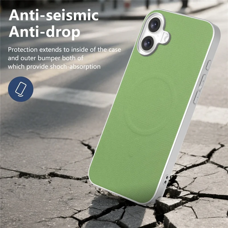 For iPhone 17 Magnetic Case Fine Grid Texture Leather + PC + TPU Phone Cover - Green