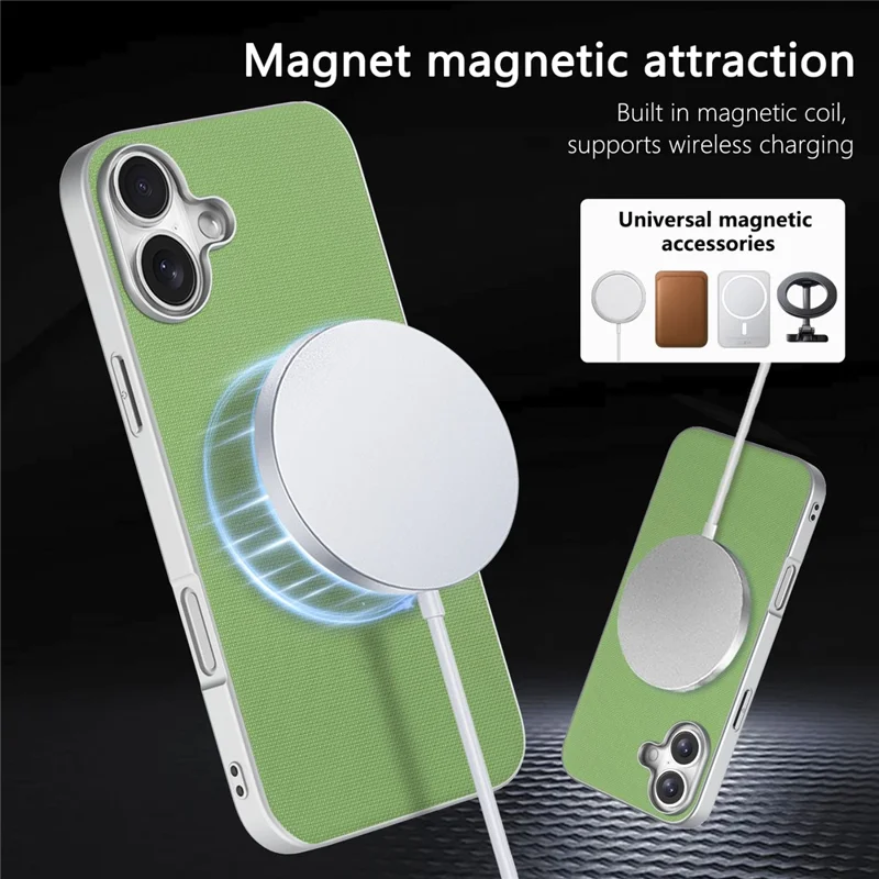 For iPhone 17 Magnetic Case Fine Grid Texture Leather + PC + TPU Phone Cover - Green