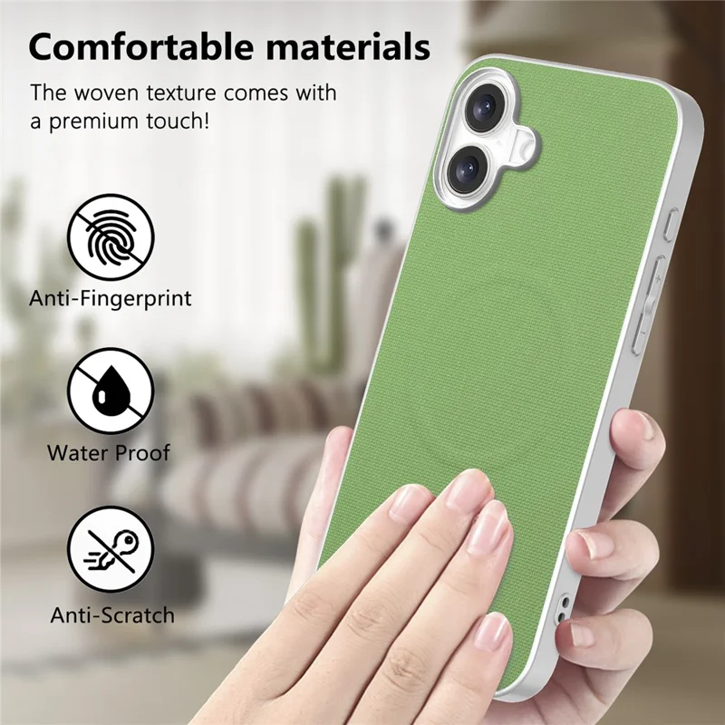 For iPhone 17 Magnetic Case Fine Grid Texture Leather + PC + TPU Phone Cover - Green